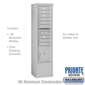 72 in. Maximum Height Unit Single Column 9 MB1 Doors & 1 PL4.5 Front Loading Free Standing 4C Horizontal Mailbox Unit, Aluminum - Private Access