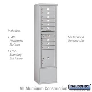 72 in. Maximum Height Unit Single Column 9 MB1 Doors & 1 PL4.5 Front Loading Free Standing 4C Horizontal Mailbox Unit, Aluminum - USPS Access