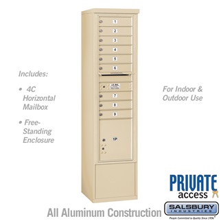 72 in. Maximum Height Unit Single Column 9 MB1 Doors & 1 PL4.5 Front Loading Free Standing 4C Horizontal Mailbox Unit, Sandstone - Private Access
