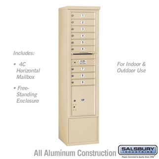 72 in. Maximum Height Unit Single Column 9 MB1 Doors & 1 PL4.5 Front Loading Free Standing 4C Horizontal Mailbox Unit, Sandstone - USPS Access