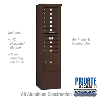 72 in. Maximum Height Unit Single Column 9 MB1 Doors & 1 PL4.5 Front Loading Free Standing 4C Horizontal Mailbox Unit, Bronze - Private Access