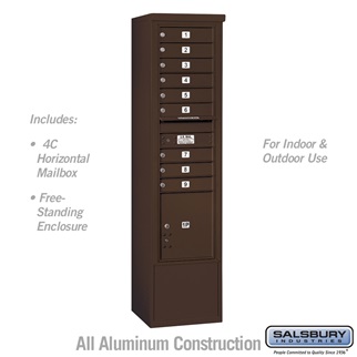 72 in. Maximum Height Unit Single Column 9 MB1 Doors & 1 PL4.5 Front Loading Free Standing 4C Horizontal Mailbox Unit, Bronze - USPS Access