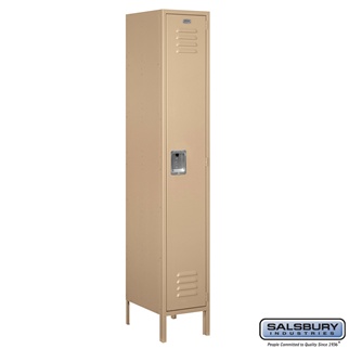 51168TN-A 15 in. x 6 ft. x 18 in. 1 Wide Single Tier Standard Metal Locker, Tan - Assembled