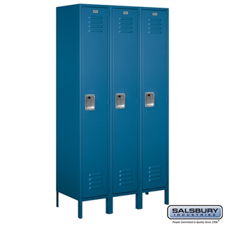 51368BL-A 15 in. x 6 ft. x 18 in. 3 Wide Single Tier Standard Metal Locker, Blue - Assembled