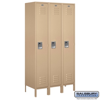 51368TN-U 15 in. x 6 ft. x 18 in. 3 Wide Single Tier Standard Metal Locker, Tan - Unassembled