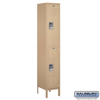 52165TN-A 15 in. x 6 ft. x 15 in. 1 Wide Double Tier Standard Metal Locker, Tan - Assembled