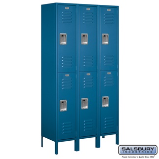 52365BL-A 15 in. x 6 ft. x 15 in. 3 Wide Double Tier Standard Metal Locker, Blue - Assembled -  Salsbury