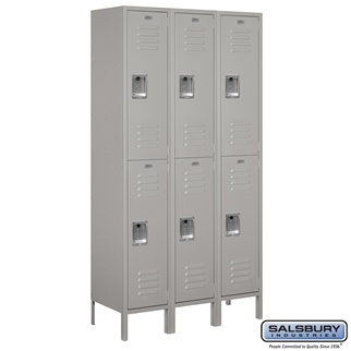 52365GY-A 15 in. x 6 ft. x 15 in. 3 Wide Double Tier Standard Metal Locker, Gray - Assembled