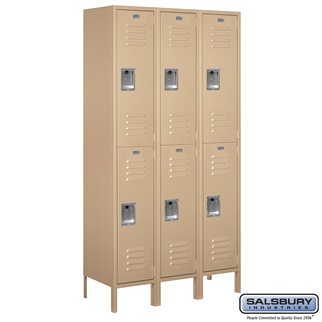 52365TN-A 15 in. x 6 ft. x 15 in. 3 Wide Double Tier Standard Metal Locker, Tan - Assembled