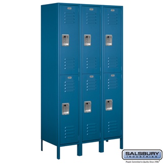 52368BL-U 15 in. x 6 ft. x 18 in. 3 Wide Double Tier Standard Metal Locker, Blue - Unassembled