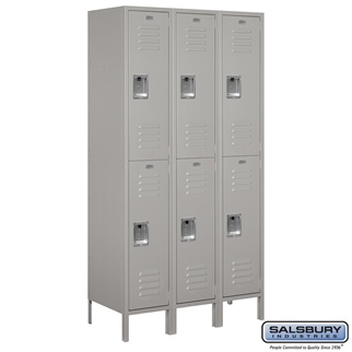 52368GY-A 15 in. x 6 ft. x 18 in. 3 Wide Double Tier Standard Metal Locker, Gray - Assembled -  Salsbury