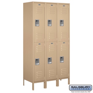 52368TN-A 15 in. x 6 ft. x 18 in. 3 Wide Double Tier Standard Metal Locker, Tan - Assembled -  Salsbury