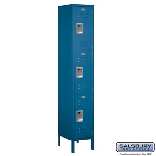 53165BL-A 15 in. x 6 ft. x 15 in. 1 Wide Triple Tier Standard Metal Locker, Blue - Assembled