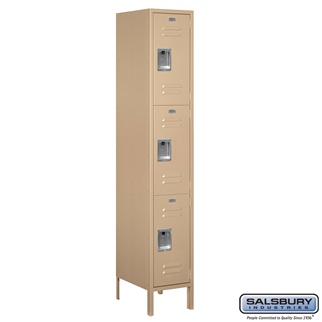 53168TN-U 15 in. x 6 ft. x 18 in. 1 Wide Triple Tier Standard Metal Locker, Tan - Unassembled