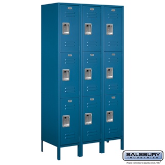 53368BL-A 15 in. x 6 ft. x 18 in. 3 Wide Triple Tier Standard Metal Locker, Blue - Assembled