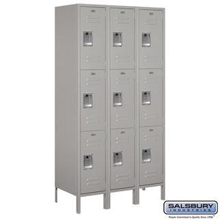 53368GY-A 15 in. x 6 ft. x 18 in. 3 Wide Triple Tier Standard Metal Locker, Gray - Assembled