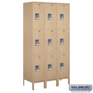 53368TN-A 15 in. x 6 ft. x 18 in. 3 Wide Triple Tier Standard Metal Locker, Tan - Assembled