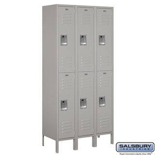 62365GY-U 12 in. x 6 ft. x 15 in. 3 Wide Double Tier Standard Metal Locker, Gray - Unassembled