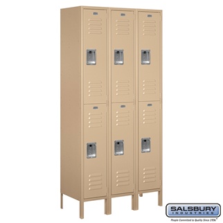 62365TN-U 12 in. x 6 ft. x 15 in. 3 Wide Double Tier Standard Metal Locker, Tan - Unassembled