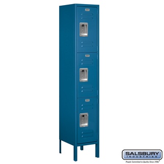 63152BL-U 12 in. x 5 ft. x 12 in. 1 Wide Triple Tier Standard Metal Locker, Blue - Unassembled