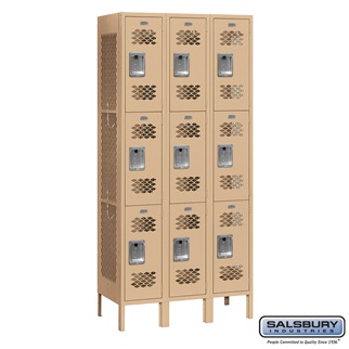 73362TN-A 12 in. x 6 ft. x 12 in. 3 Wide Triple Tier Vented Metal Locker, Tan - Assembled