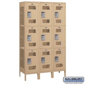 83368TN-A 15 in. Triple Tier Vented Metal Locker - Assembled, Tan - 6 ft. x 3 x 18 in.
