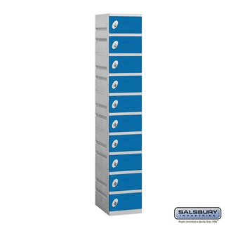 90168BL-A 12 in. Ten Tier Plastic Locker - Assembled, Blue - 6 ft. x 1 x 18 in.