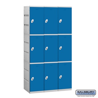 12 in. Triple Tier Plastic Locker - Unassembled, Blue - 6 ft. x 3 x 18 in.