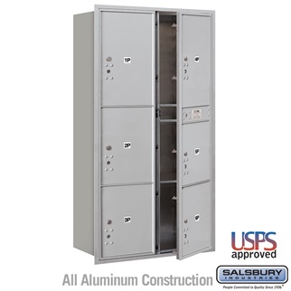 Picture of Salsbury  Recessed Mounted 4C Horizontal Mailbox - Maximum Height Unit 56.75 in. - Double Column - Stand-Alone Parcel Locker - 1 PL4s&#44; 2 PL4.5s&#44; 1 PL5 & 2 PL6s&#44; Aluminum - Front Loading 