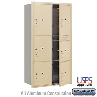 Picture of Salsbury  Recessed Mounted 4C Horizontal Mailbox - Maximum Height Unit 56.75 in. - Double Column - Stand-Alone Parcel Locker - 1 PL4s&#44; 2 PL4.5s&#44; 1 PL5 & 2 PL6s&#44; Sandstone - Front Loading