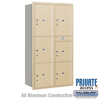 Picture of Salsbury  Recessed Mounted 4C Horizontal Mailbox - Maximum Height Unit 56 .75 in. - Double Column - Stand-Alone Parcel Locker - 1 PL4s&#44; 2 PL4.5s&#44; 1 PL5 & 2 PL6s&#44; Sandstone - Rear Loading