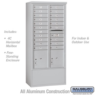 3916D-20AFU 72 in. Free-Standing 4C Horizontal Mailbox Unit with Double Column - 20 MB1 Doors & 2 PL4.5s - Front Loading - USPS Access, Aluminum