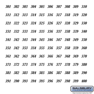 Numbers - Self Adhesive Sheet of 100 for 4B Plus Horizontal Mailboxes - 301 to 400 Series
