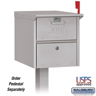 Mailbox, Gray, Powder Coated, 1 Doors, Pedestal, Aluminum
