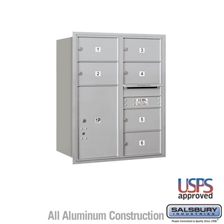 37. 5 in. Recessed Mounted 4C Horizontal Mailbox - 10 Door High Unit- Double Column - 6 MB2 Doors with 1 PL6 - Aluminum - Rear Loading - USPS Access