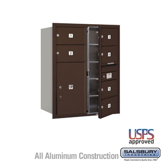 37. 5 in. Recessed Mounted 4C Horizontal Mailbox - 10 Door High Unit- Double Column - 6 MB2 Doors with 1 PL6 - Bronze - Front Loading - USPS Access