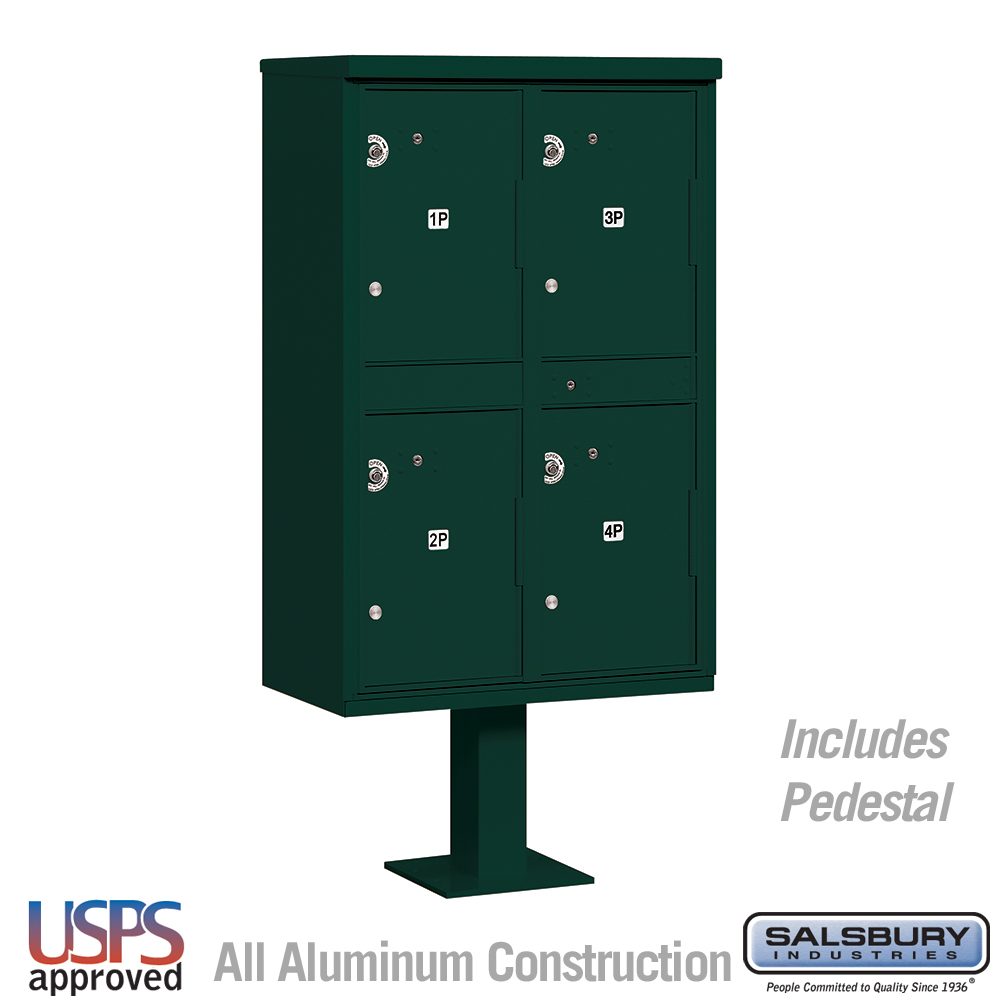 3304GRN-U 30.5 x 62 x 18 in. Outdoor Parcel Locker - 4 Compartments - USPS Access, Green