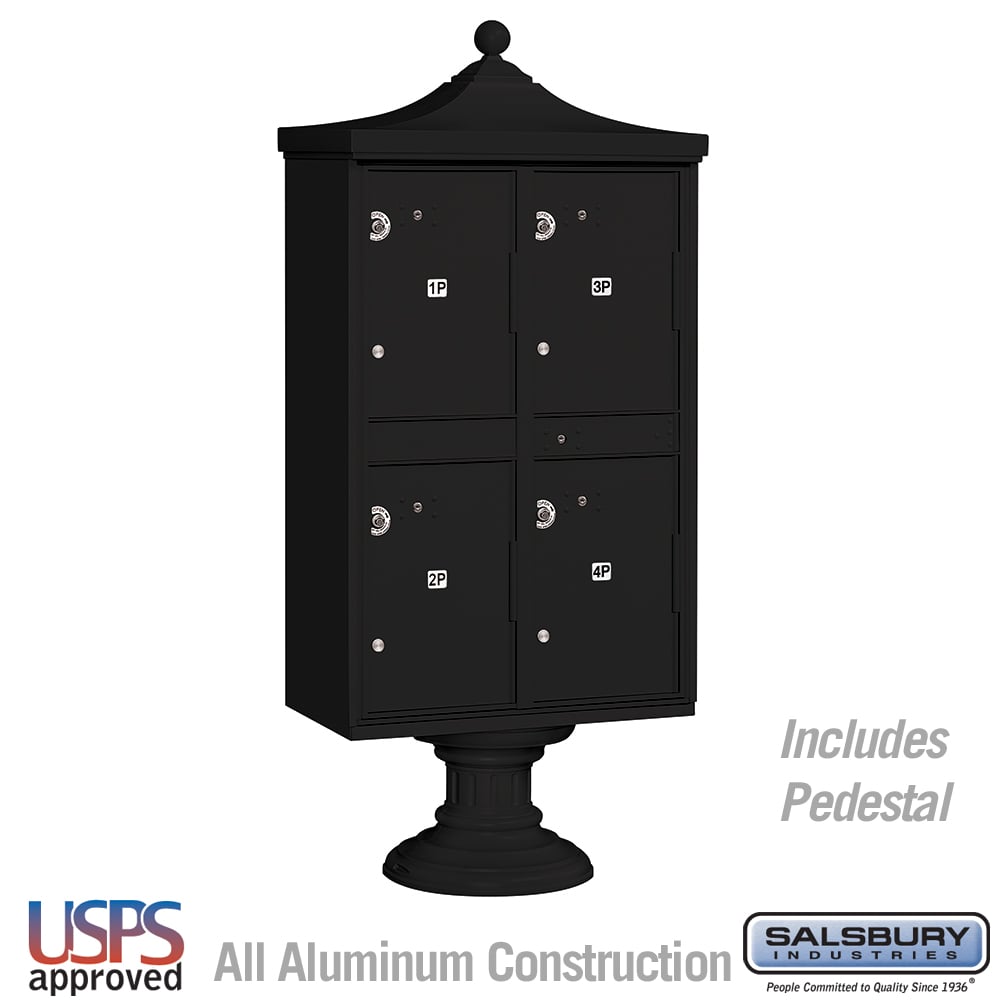 3304R-BLK-U 31 x 71.75 x 18.5 in. Regency Outdoor Parcel Locker - 4 Compartments - USPS Access, Black
