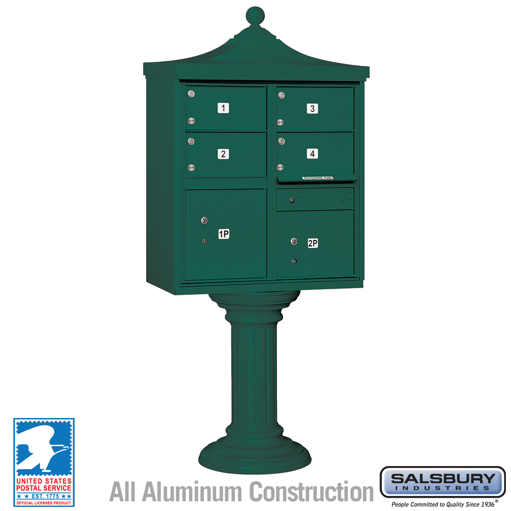 3305R-GRN-U 31 x 71.75 x 18.5 in. Regency Decorative Cluster Box Units - 4 C Size Doors - Type V - USPS Access, Green