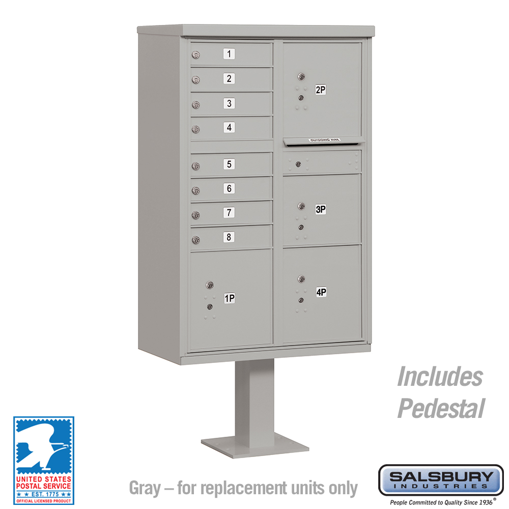3306GRY-U 30.5 x 62 x 18 in. Cluster Box Unit - 8 A Size Doors - Type VI - USPS Access, Gray