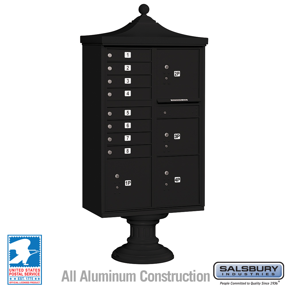 3306R-BLK-U 31 x 71.75 x 18.5 in. Regency Decorative Cluster Box Units - 8 A Size Doors - Type VI - USPS Access, Black