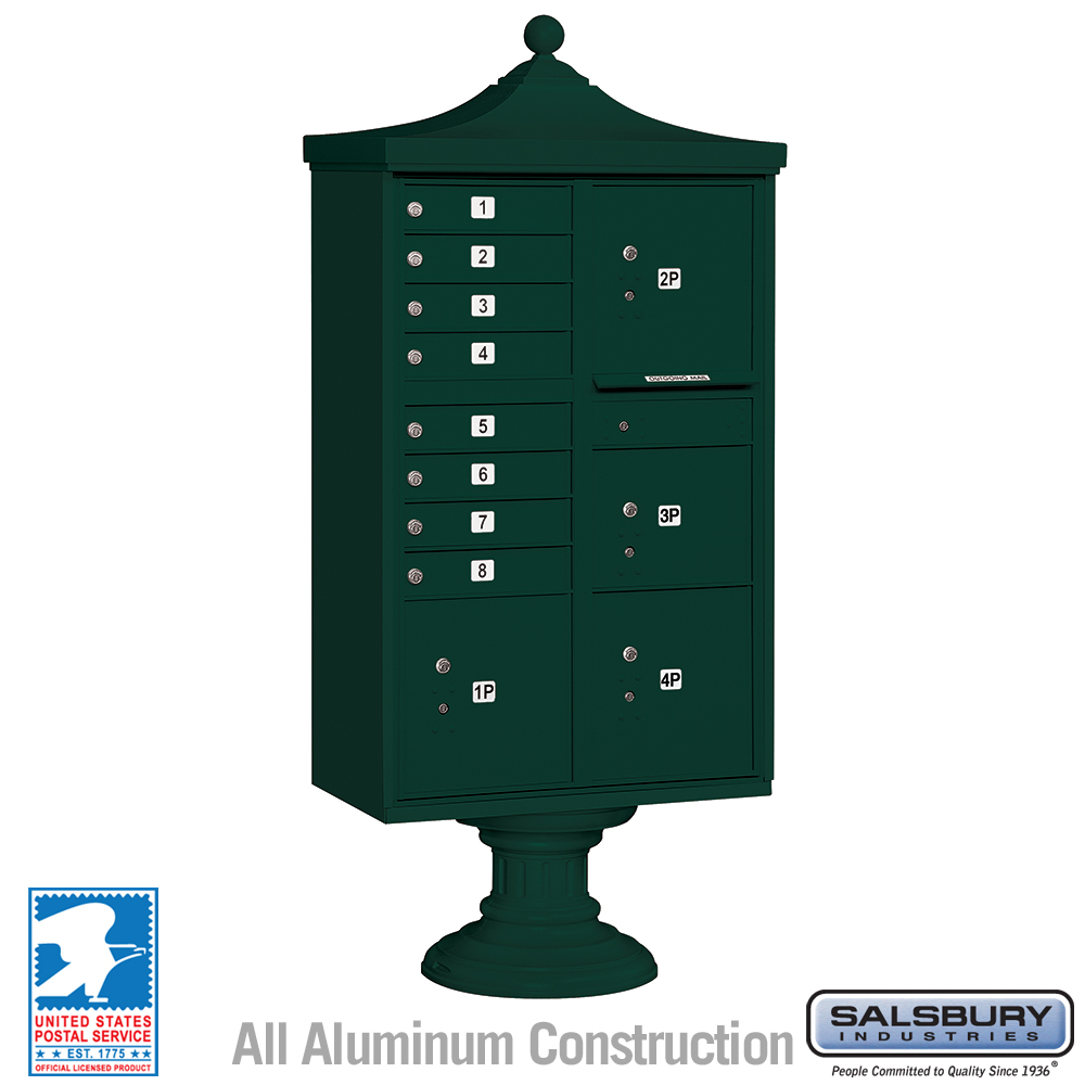 3306R-GRN-U 31 x 71.75 x 18.5 in. Regency Decorative Cluster Box Units - 8 A Size Doors - Type VI - USPS Access, Green