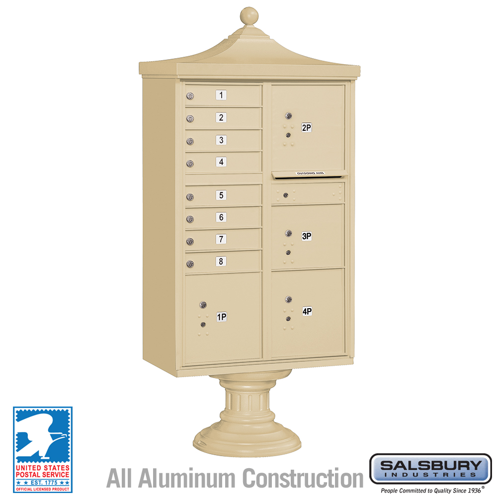3306R-SAN-U 31 x 71.75 x 18.5 in. Regency Decorative Cluster Box Units - 8 A Size Doors - Type VI - USPS Access, Sandstone