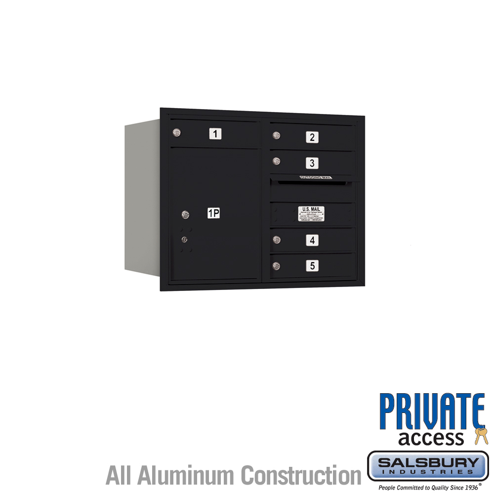 31.125 x 23.875 x 16.5 in. Recessed Mounted 4C Horizontal Mailbox - Rear Loading - Private Access, Black