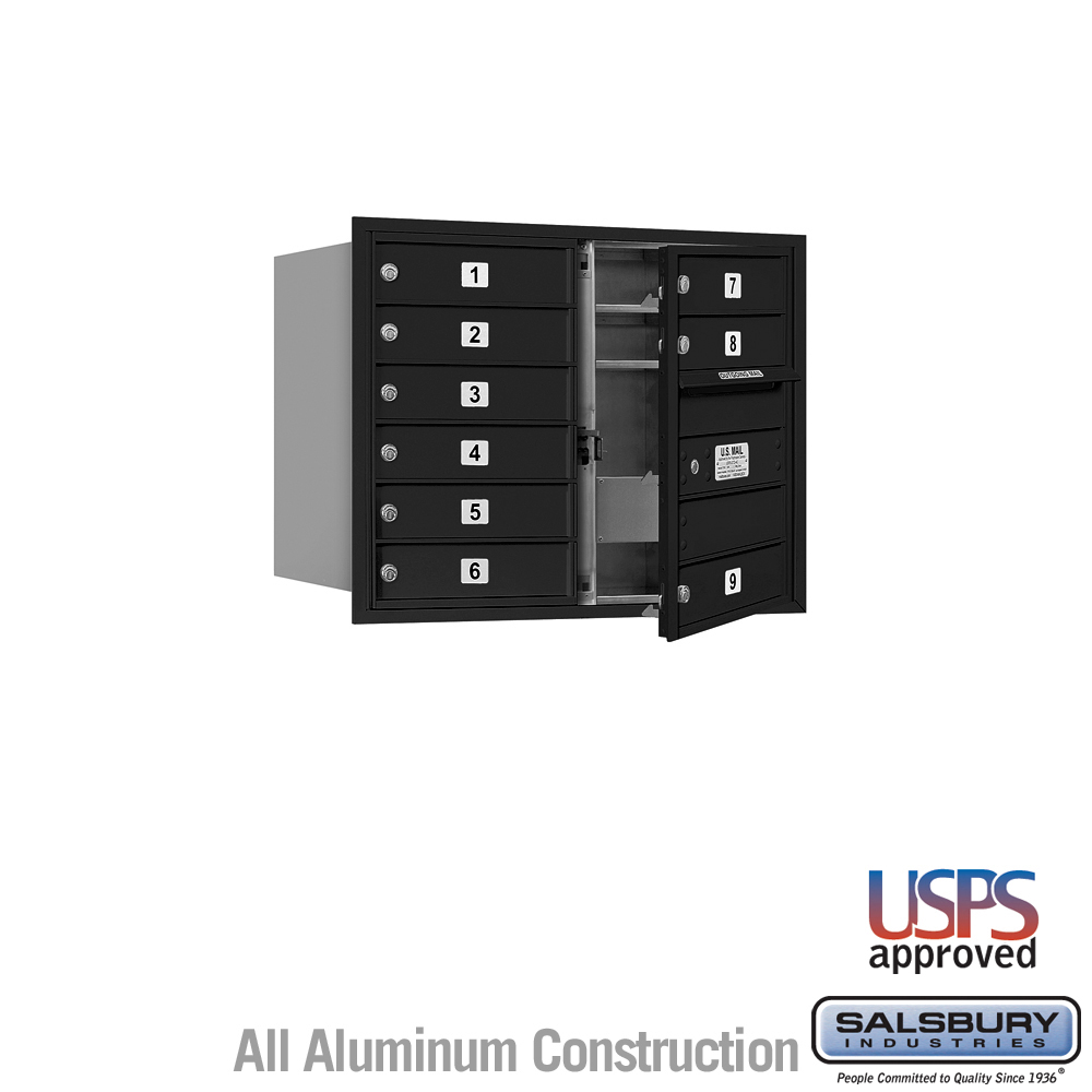 31.125 x 23.875 x 16.5 in. Recessed Mounted 4C Horizontal Mailbox - Front Loading - USPS Access, Black