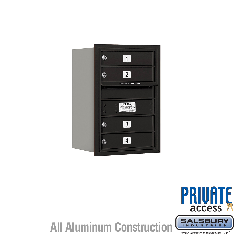 17 x 23.875 x 16.5 in. Recessed Mounted 4C Horizontal Mailbox - Rear Loading - Private Access, Black