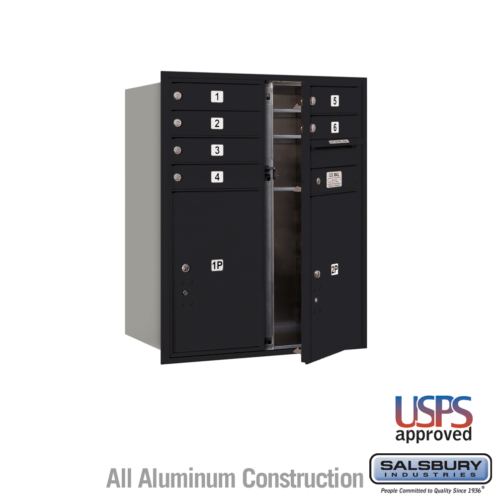 31.125 x 37.875 x 16.5 in. Recessed Mounted 4C Horizontal Mailbox - Front Loading - USPS Access, Black