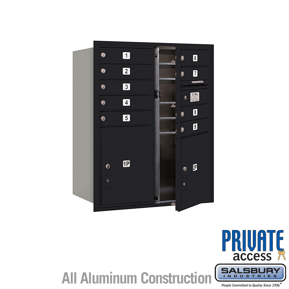 31.125 x 37.875 x 16.5 in. Recessed Mounted 4C Horizontal Mailbox - Front Loading - Private Access, Black