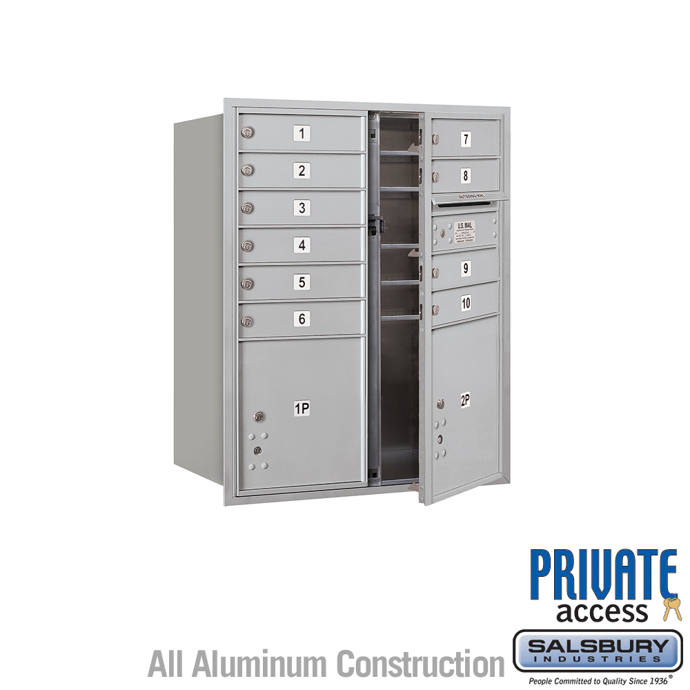 31.125 x 37.875 x 16.5 in. Recessed Mounted 4C Horizontal Mailbox - Front Loading - Private Access, Aluminum