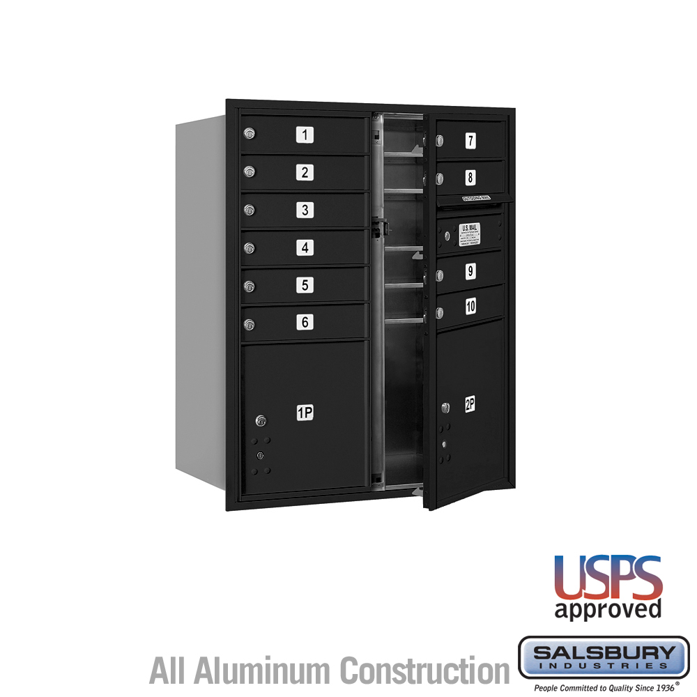 31.125 x 37.875 x 16.5 in. Recessed Mounted 4C Horizontal Mailbox - Front Loading - USPS Access, Black